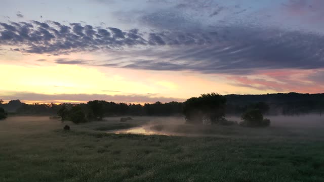 Misty Meadow Sunrise Aerial
