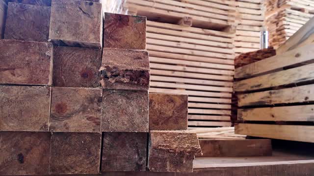 Squared Timber Stacked At Mill