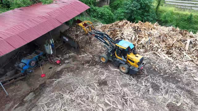 Wheel Loader At Wood Pile