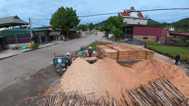 Aerial Over Rural Wood Yard