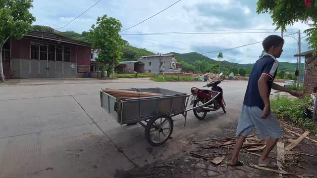 Timber Cart On Village Road