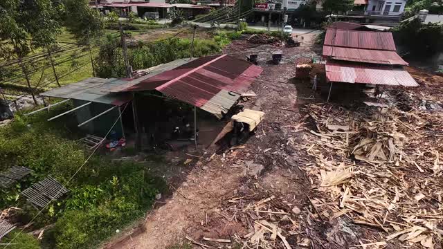 Aerial Over Sawmill Sheds