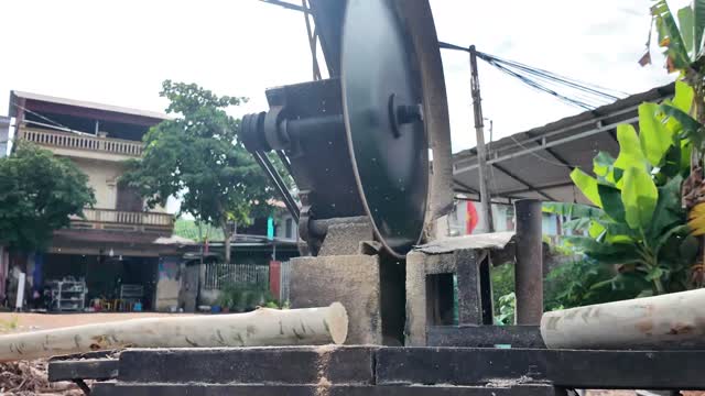 Spinning Saw Wheel On Log