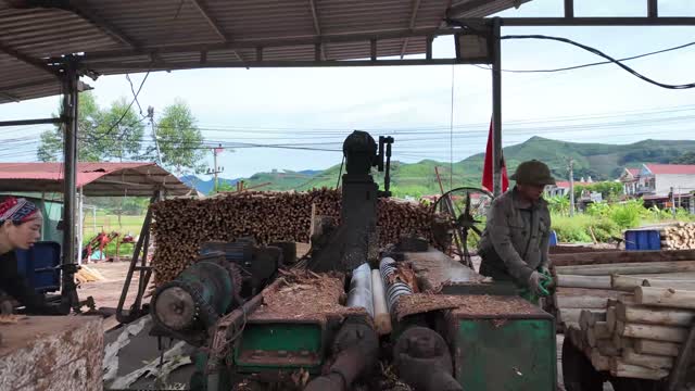 Feeding Logs Into Sawmill Machine