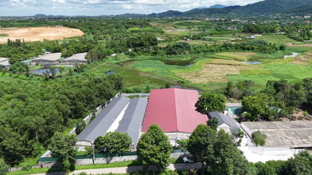 Red-Roofed Farm By Wetland