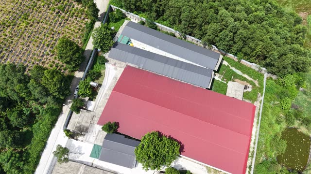 Overhead Red Roof Barns
