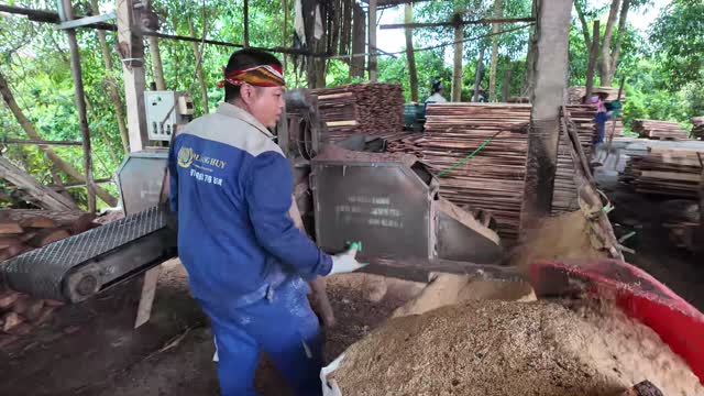 Worker Operating Wood Machine