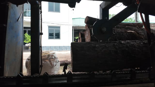 Log Positioned On Sawmill