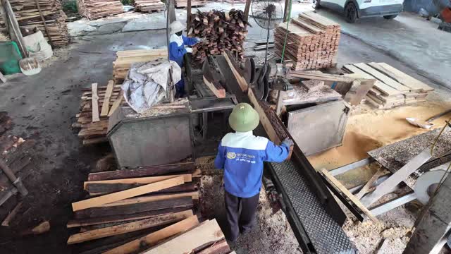 Overhead View Of Sawing Work