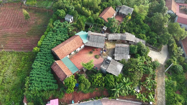 Aerial Village Farmland Homestead