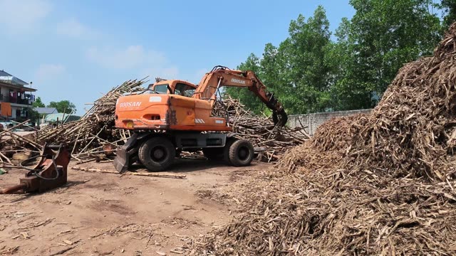 Grapple Lifting Wood Pile