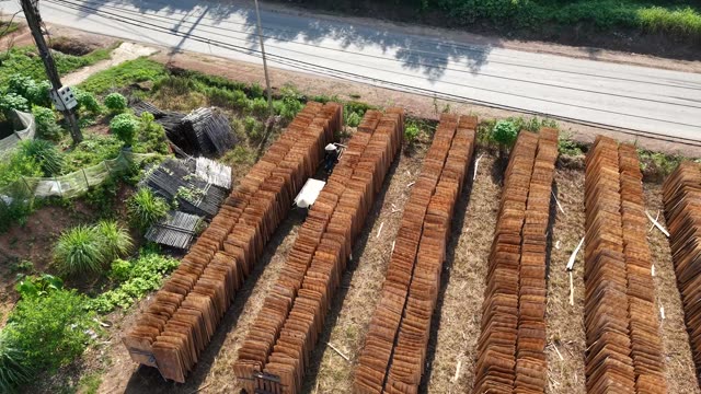 Rows Of Bark Drying By Road