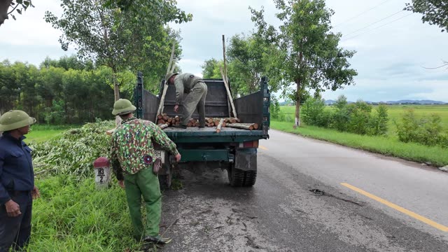 Villagers Load Cut Timber