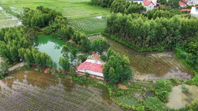 Farmhouse Amid Flooded Fields