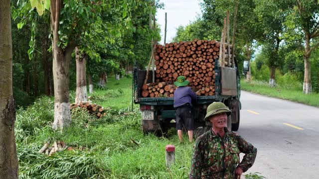 Village Farmer By Timber Truck