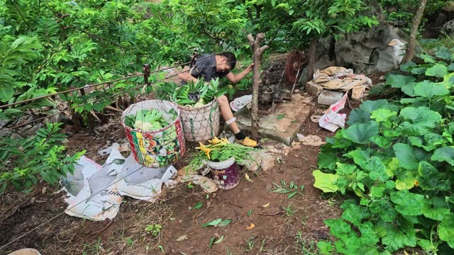 Man Sorting Greens Into Baskets