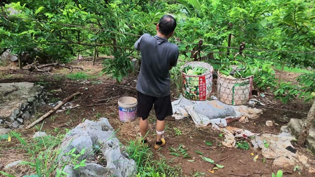 Man Walking Away From Baskets