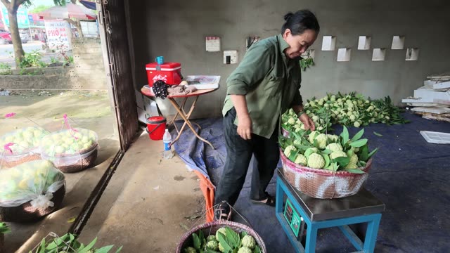 Woman Weighing Basket On Scale
