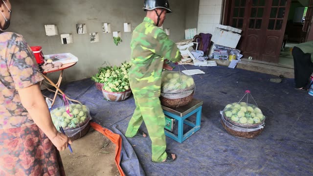 Man Carrying Basket To Scale