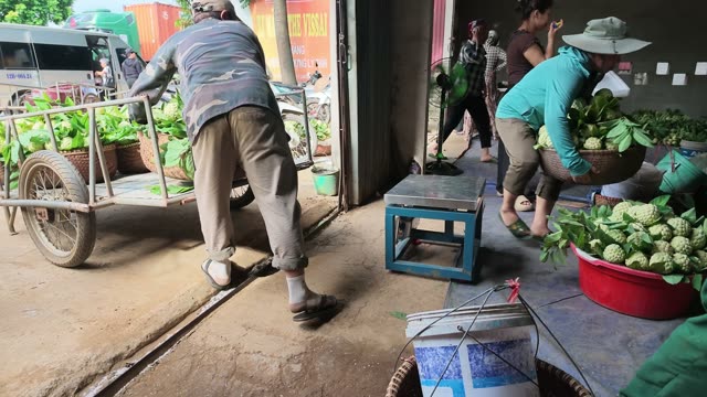 Man Pulling Cart Of Greens