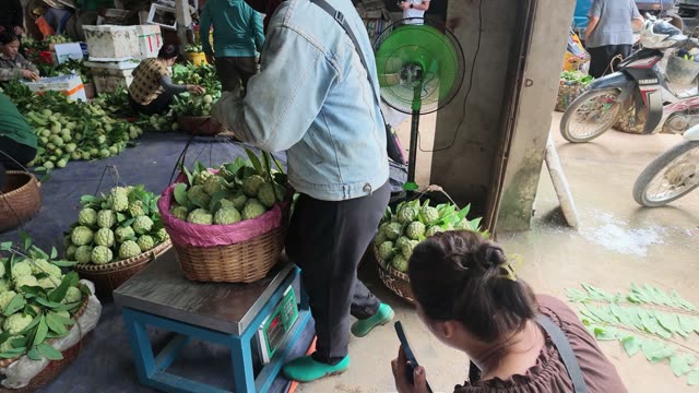Man Weighing Basket On Scale