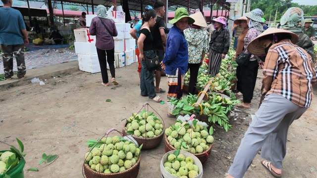 Man Pulling Cart Through Market