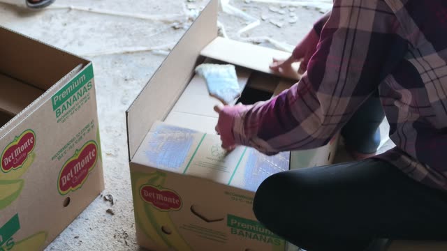 Woman Packing Del Monte Banana Box
