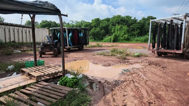Muddy Yard With Bunch Bag Shelters