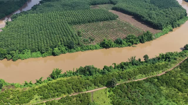 Winding River Through Fields