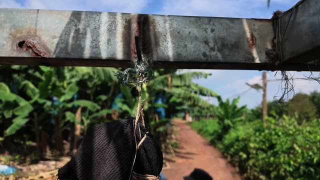 Close-Up Of Rusty Hook On Tractor Frame