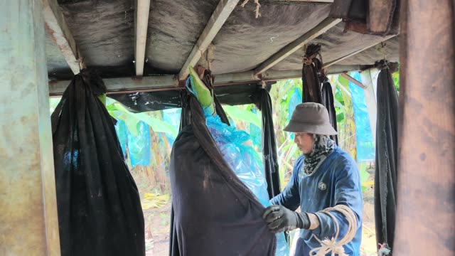 Worker Tying Sleeve On Trailer