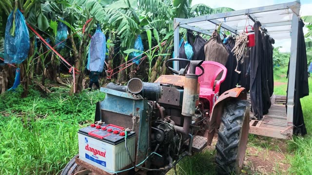 Tractor Engine Parked By Trailer
