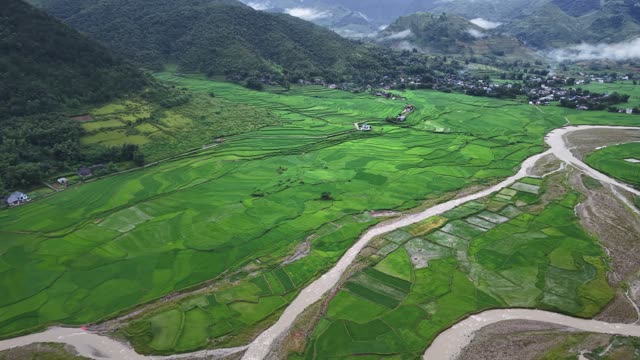 Rice Fields Beside Mountain Village