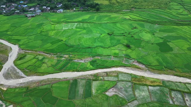 Terraced Hillside Above Riverside Buildings