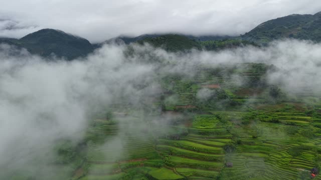 Layered Mountain Ridges Through Fog