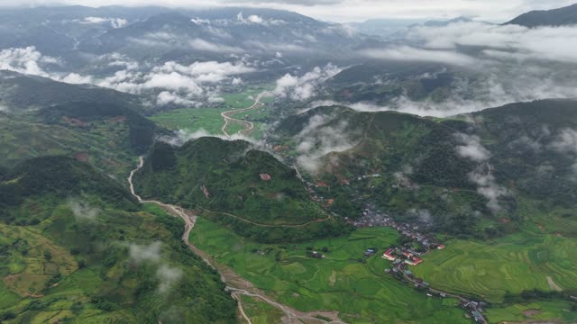 Terraced Slopes Meeting Fog Bank
