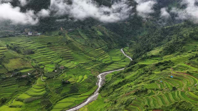 Village Terraces Beneath Cloud Layer