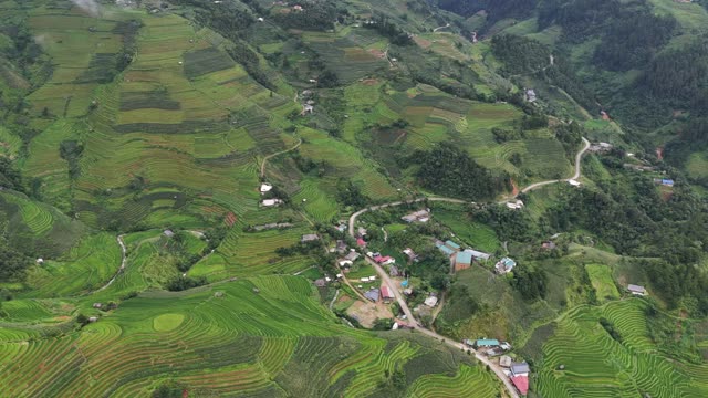Wide View Of Hillside Farming Village