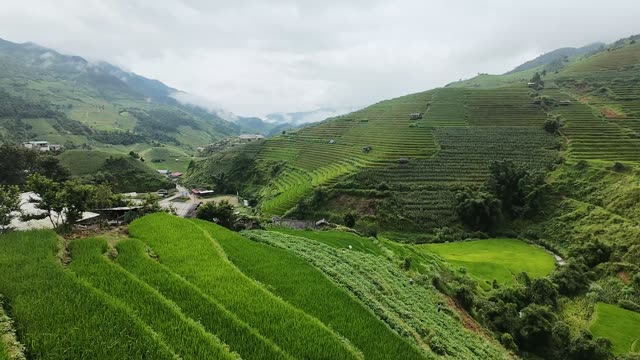 FPV Flying Over Village Terrace Bowl