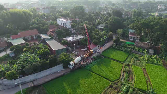 Aerial Rural House Construction