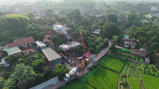 Aerial Concrete Pour Village