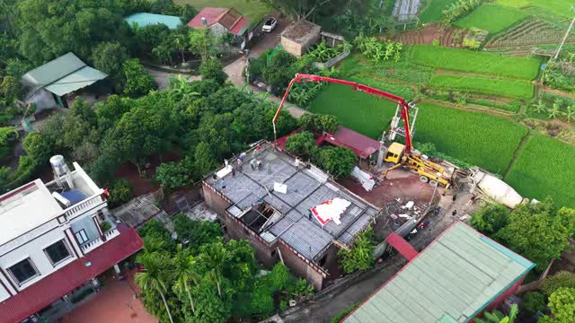 Drone Rooftop Concrete Pouring