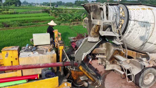 Concrete Mixer Truck Discharging