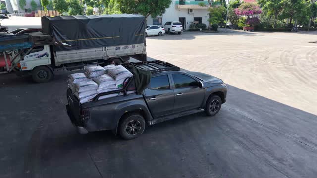 Aerial Pickup Loaded With Sacks