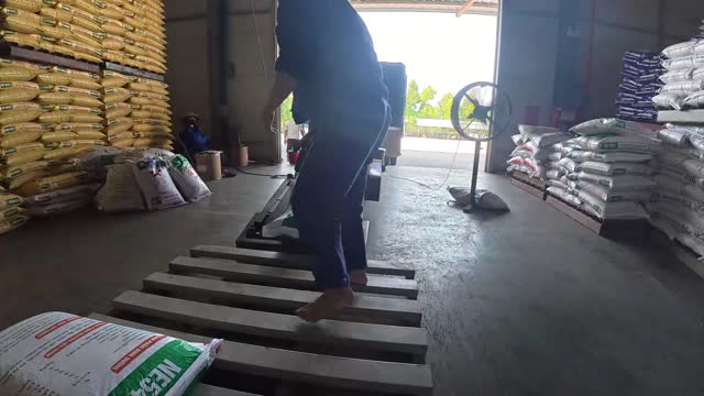 Feed Sacks On Roller Conveyor