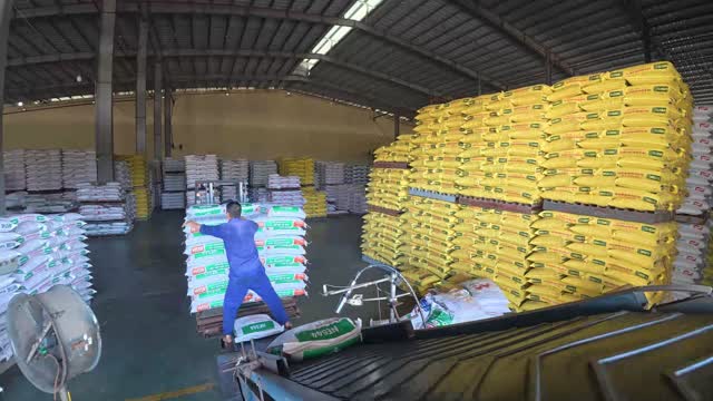 Stacking Feed Sacks In Warehouse