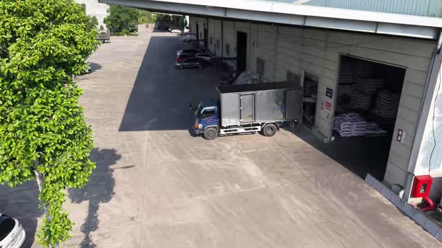 Aerial Truck At Warehouse Dock