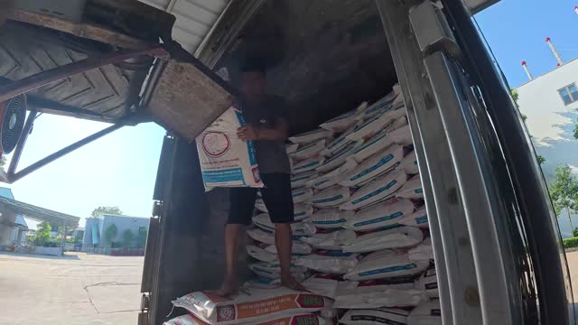 Unloading Feed Sacks From Truck