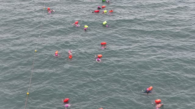 Swimmers Near Lane Rope
