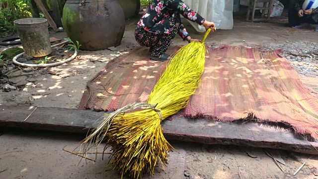 Preparing Dyed Sedge For Mats